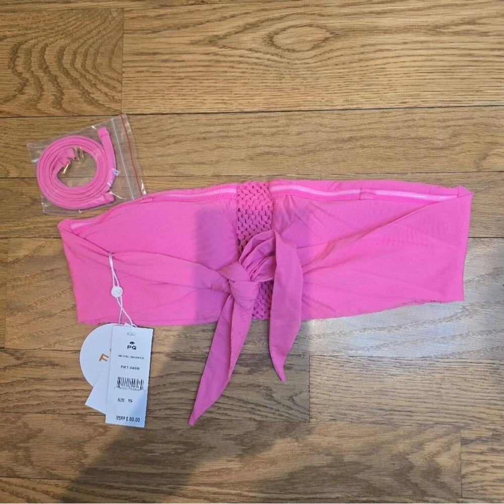 NWT PQ Swim Macrame Bandeau Top Isla Pink Bikini Sz S